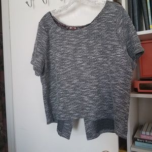 Gray lightweight tweed open back top